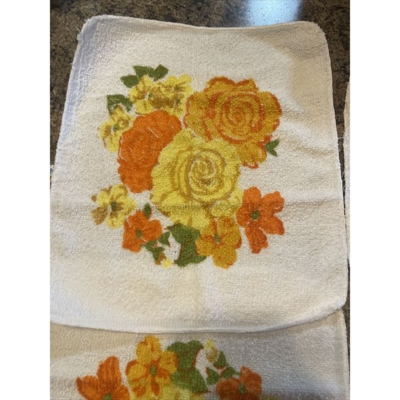 Vintage Cannon Washcloth Set Of  Floral Orange Yellow Rose Floral Pattern - Picture 5 of 9